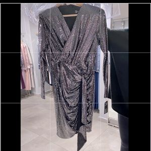 SEQUINED RUCHED PARTY DRESS (UNWORN)OFFERS WELCOME